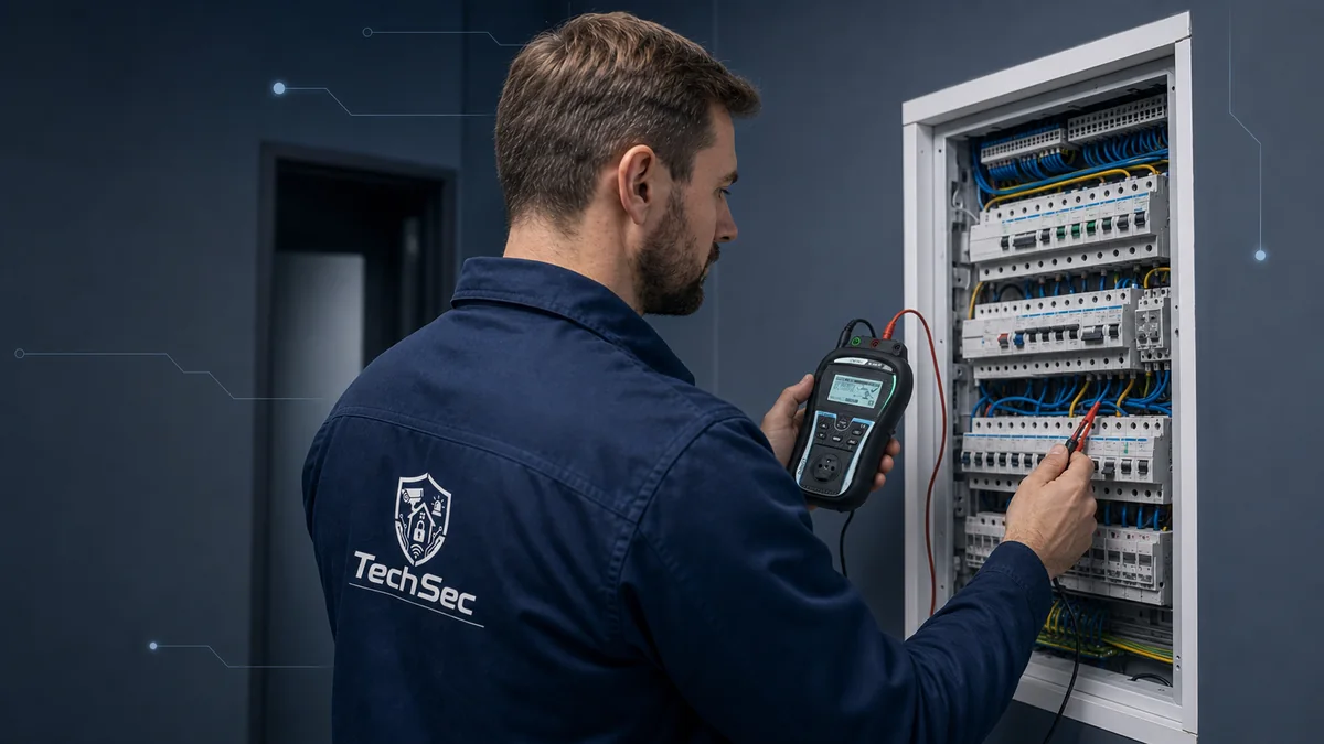 Technik TechSec vykonáva revíziu elektroinštalácie